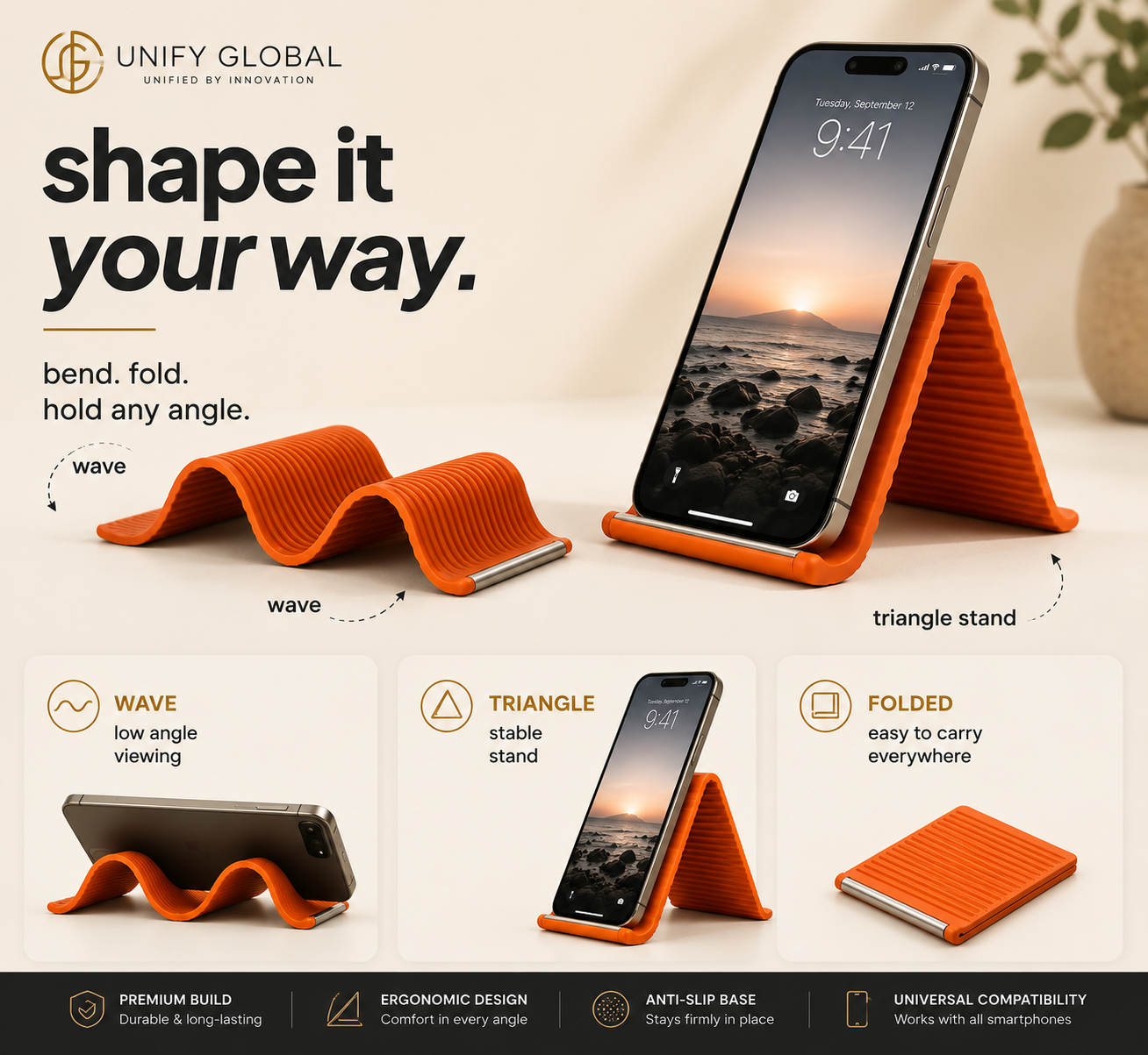 Unify Global Flexora™| Foldable Multi-Angle Desk Holder
